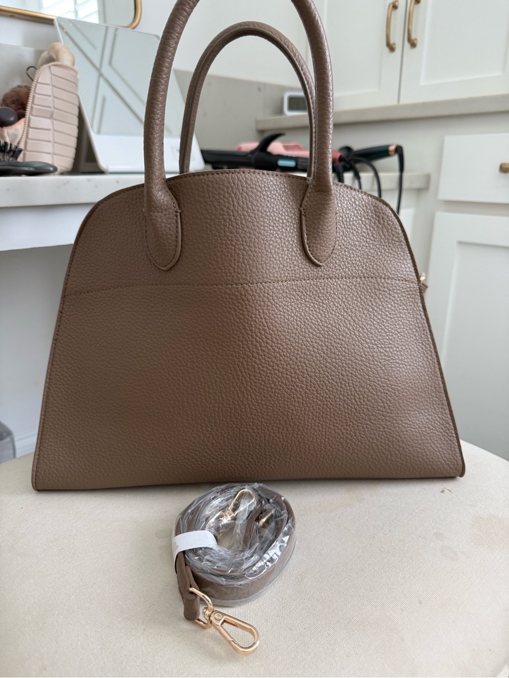 Taupe Satchel with Detachable Strap